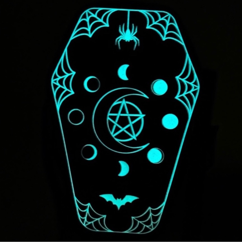 Halloween viral TikTok glow in the dark black celestial coffin purse bag